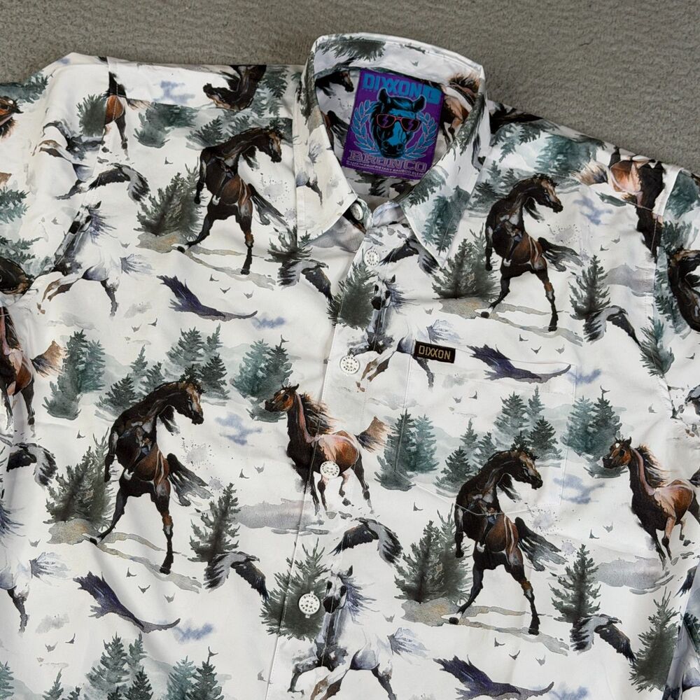 DIXXON Bronco Horses Party Shirt Men L Rodeo Ranch All Over Print Button Graphic